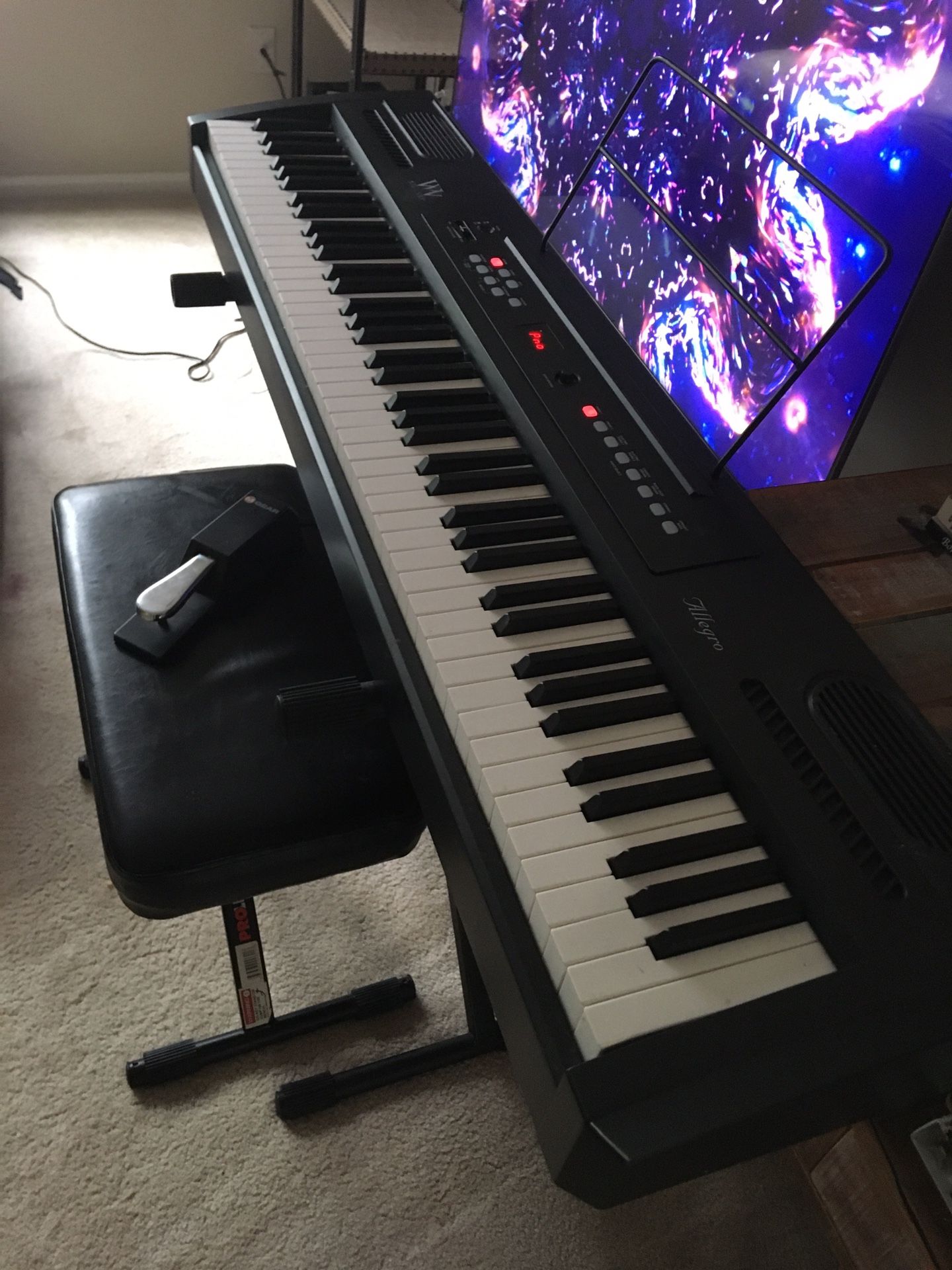 Williams Allegro 88 Weighted Key Full Size Digital Piano Keyboard with Proline Stand, Bench & Sustain Pedal