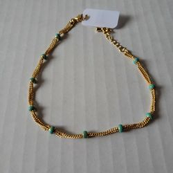 Three Chain Green Beaded Ankle Bracelet 