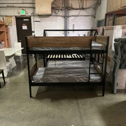 Twin bunk bed. Comes in espresso. Assembly required. Assembly not included. Taxes included. Free delivery.  Bunk bed only-$220 Bunk bed with mattresse