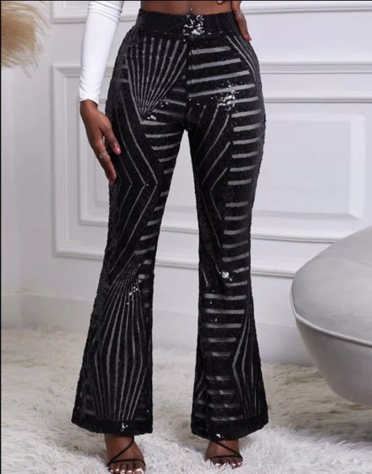 Sequin Black Pull Up Dress Pants