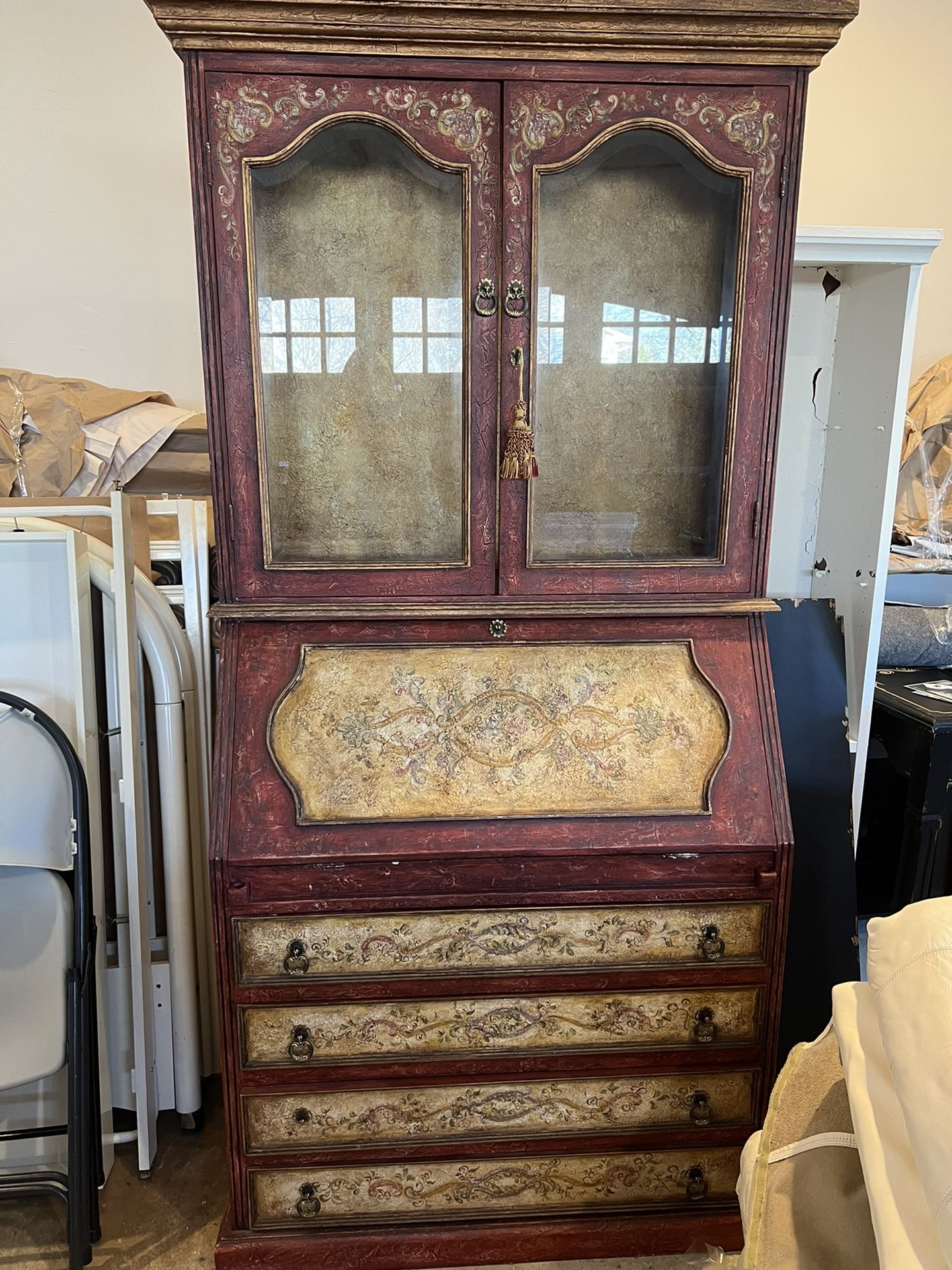 Hand Painted Secretary Desk with Hutch