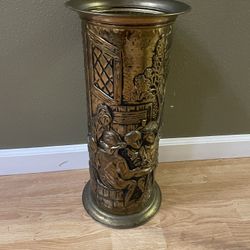 Vintage Umbrella Stand with Embossed Tavern Scene 18”T