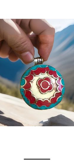 Vintage & Handmade Ethnic Tibetan Yak Bone Amulet Pendant With Inlay Stones Set In Silver 3”in & 66grams