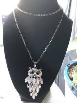 Bohemian silver turquoise Owl Necklace