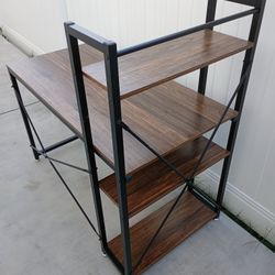 Coral Flower Tower Computer Desk with 4 Tier Shelves - 47.6'' Multi Level Writing Study Table with Bookshelves Modern Steel Frame Wood Desk Compact Ho