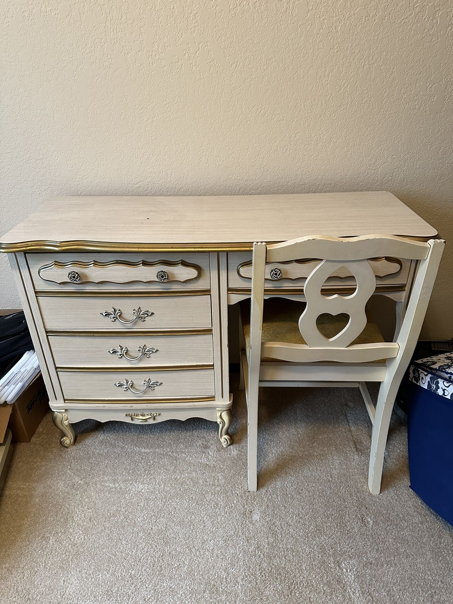 Vintage French Provincial Desk And Nightstand 