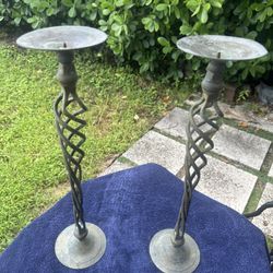 Pair of Vintage Wrought Iron Candle Holders – Rustic Style