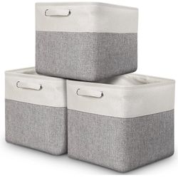 Large Fabric Storage Bins, Foldable Cube Storage Basket Set of 3 (size 13 x 13 x13 Inch)