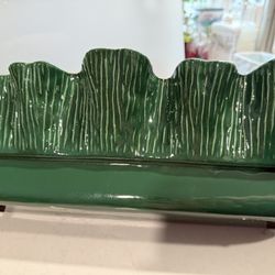 Wonderful Mid Century Vtg Miramar Of California Long Green Ruffle Pottery 1955 # 255 Console Bowl planter 