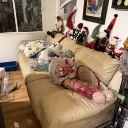 3 pieces beige leather sofa. 