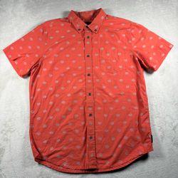 Prana Men’s M Red Button Down Shirt Short Sleeve Organic Cotton Hiking #5A