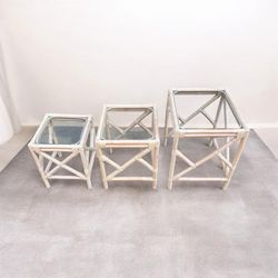 Vintage Boho Coastal Bamboo Nesting Tables
