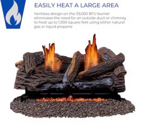 24-in 33000 -BTU Natural gas/Liquid propane Dual -Burner Vent-free Gas Fireplace Logs with Thermostat and Remote