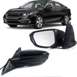 Left Driver Side Door Mirror For 2016-2021 HONDA CIVIC LX SE Sport with Power Mirror Manual Folding Non-Heat Match to Black Replace 76258-TBA-A02ZA