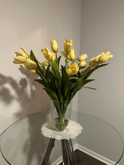 Clear Glass Trumpet Vase with fake flowers