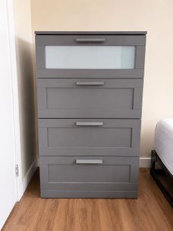 BRIMNES 4-drawer dresser, gray/frosted glass