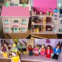 Imaginarium Doll House With Hape Wooden Dolls and Furniture 