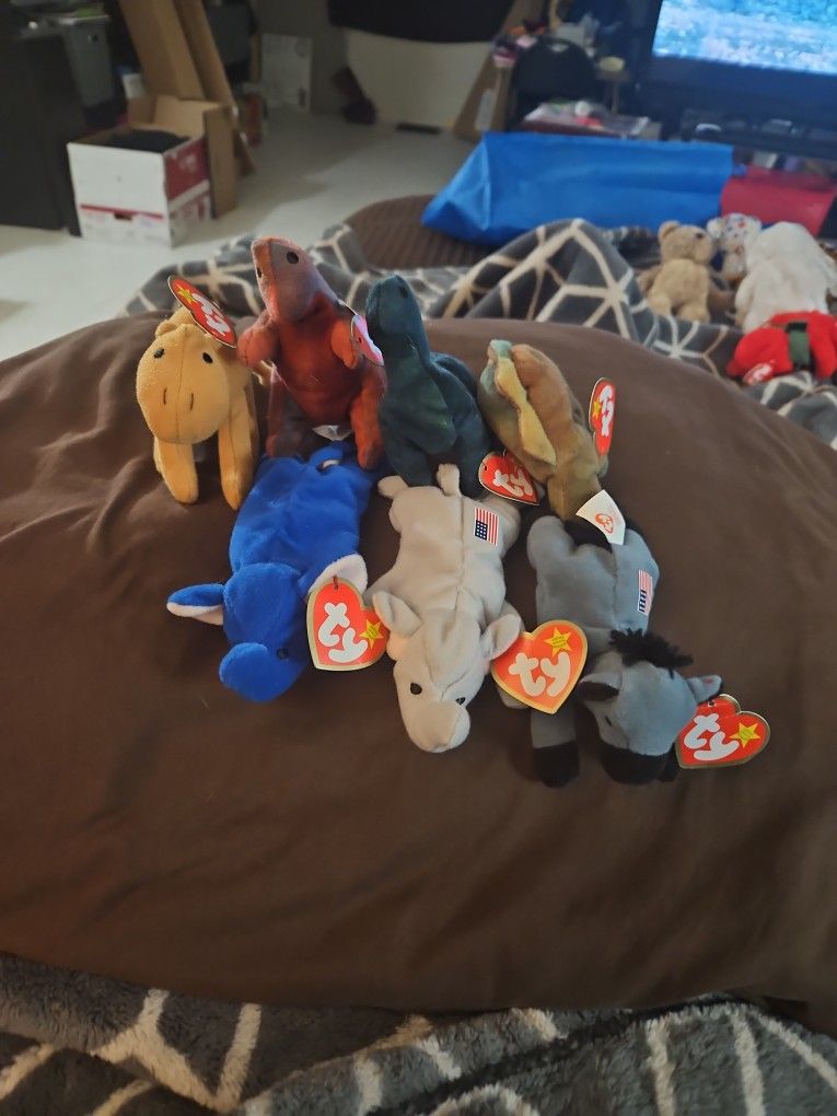 Beanie Babies. (Bronty,Steg,lefty,Rex,Righty,Peanut,Humphrey)