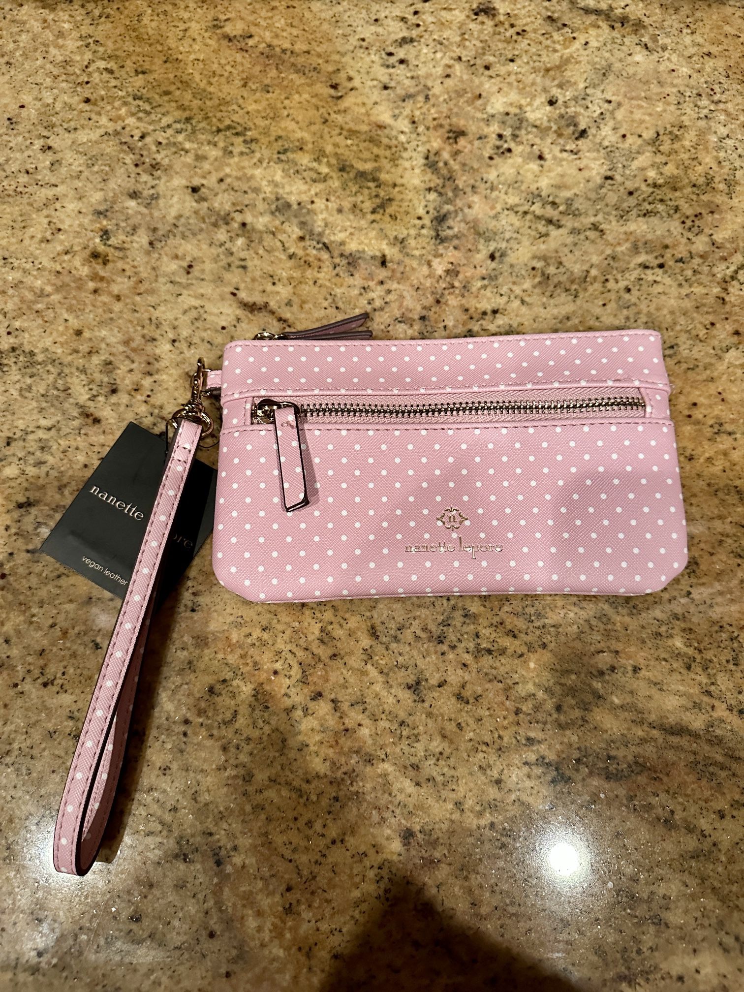 Brand New Pink Polka Dot Wristlet Purse, Small Handbag Pocketbook