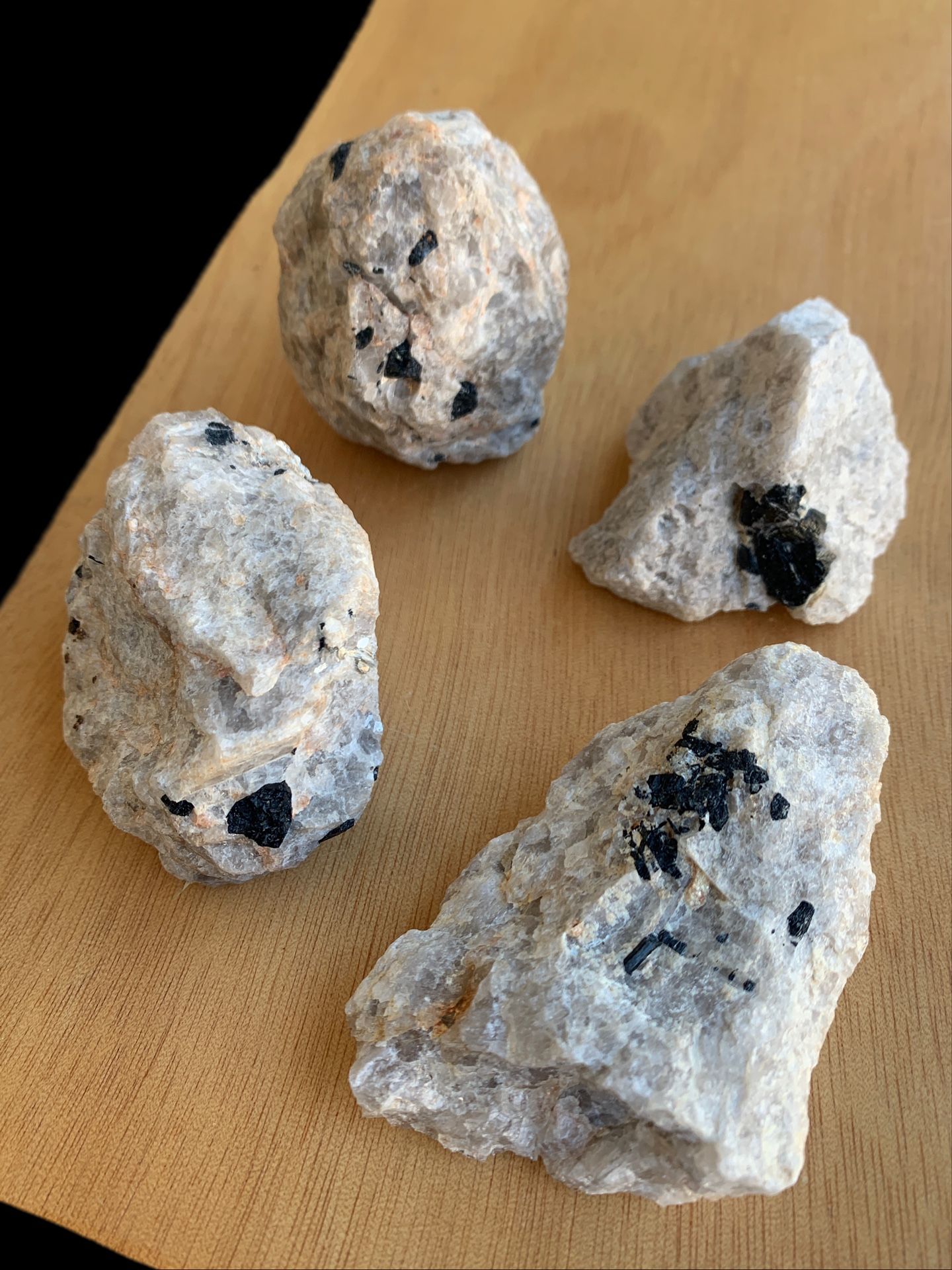 Black tourmaline with smoky quartz. 4 total. Crystals Gemstones Rocks Minerals