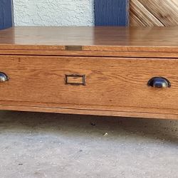  Flat Coffee Table . American oak crafted circa 1920s architects flat file cabinet converted to a large sturdy table. As is condition.