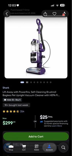 Shark liftaway with power fins vacuum