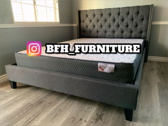 Full Grey Tufted Bed with ortho mattress included