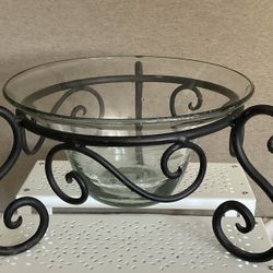 Black Wrought Iron Stand With Blown Glass Bowl