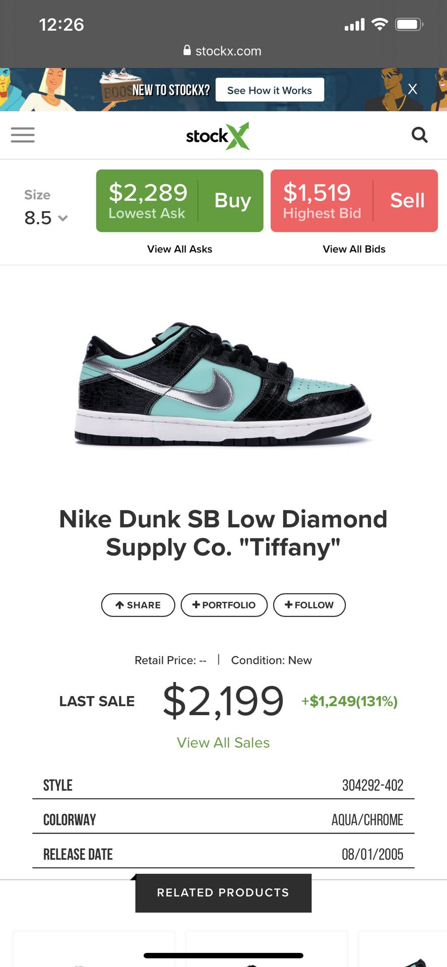 Nike Dunk SB Low Diamond Supply Co. "Tiffany" $1000.00
