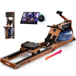 C/MERACH Water Rowing Machine with Dual Water & Magnetic Resistance, Foldable Wooden Rower for Home Workouts, 350 lbs Capacity