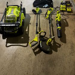 Ryobi Lawn Set - Mower, String Trimmer, Edger, Blower