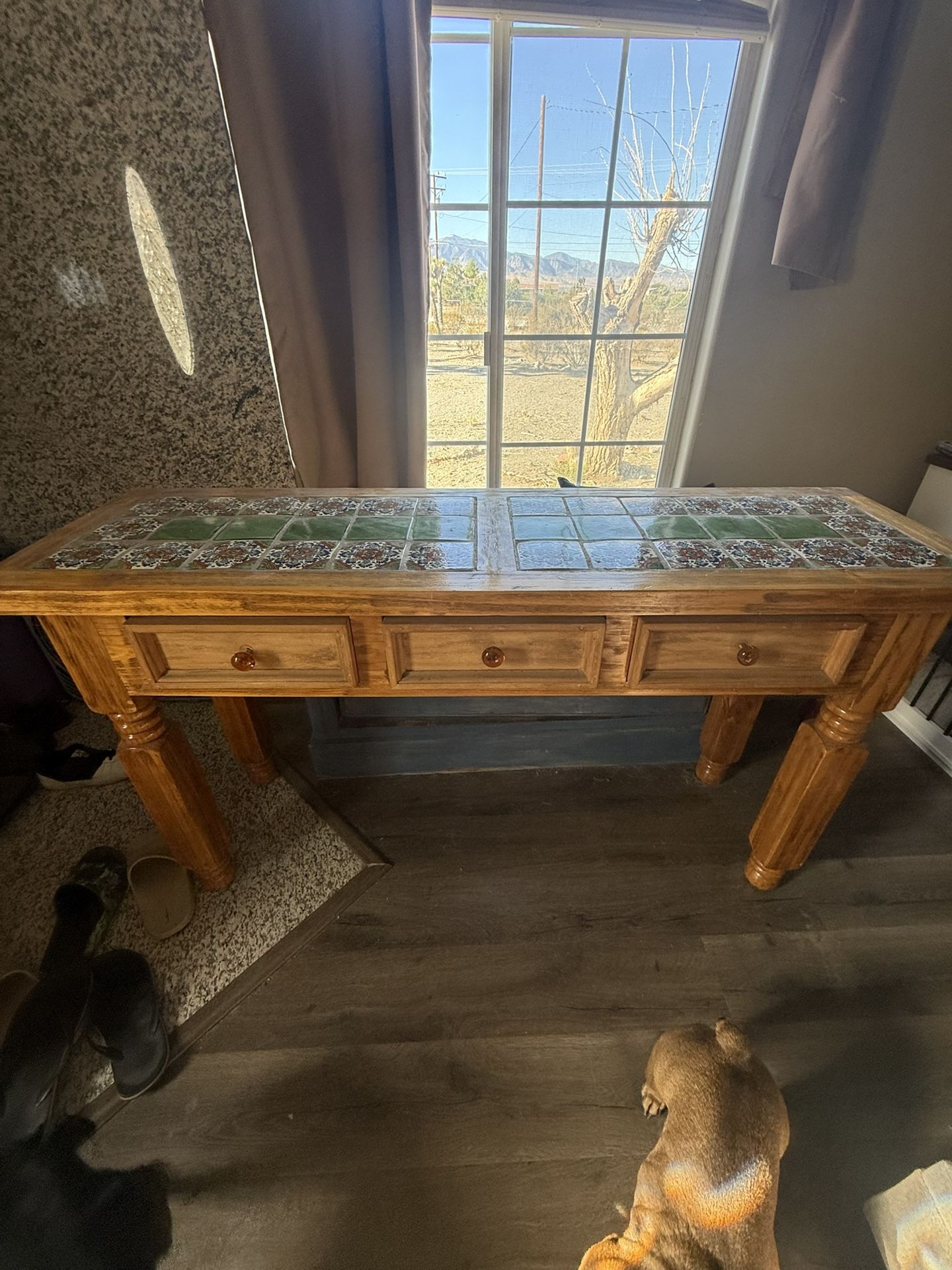 πΏ Rustic Handcrafted Tile-Top Console Table β Solid Wood, 3 Drawers