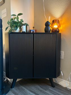 Black Fluted Two-Door Cabinet with Legs