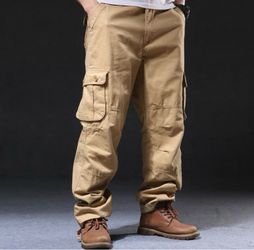 Men’s Tactical Cargo Pants Gray Size 33 Cotton Work Military Multi Pocket