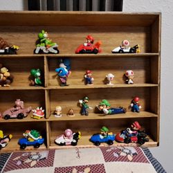 Mario bros and friends plastic figures and bamboo display 