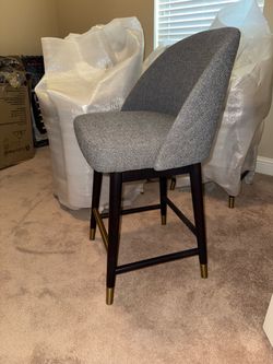 Gray Upholstered Counter Stool with Gold Feet