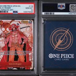 PSA 10 Gem Mint Gol D. Roger One Piece Op09 #118 Alternate Art Sec Foil English
