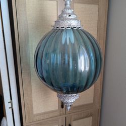 Vintage Blue Ribbed Glass Swung Vase 