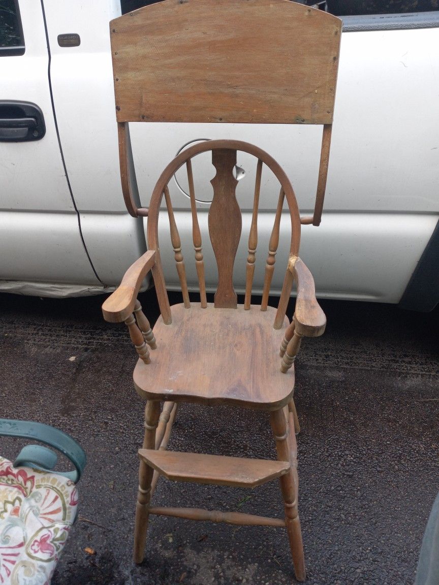 Antique Wood Baby High Chair