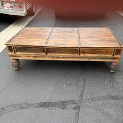 ⭐ Rare Antique Indian Pitara Chest Coffee Table – Reclaimed Teak, Iron Straps, Front Storage