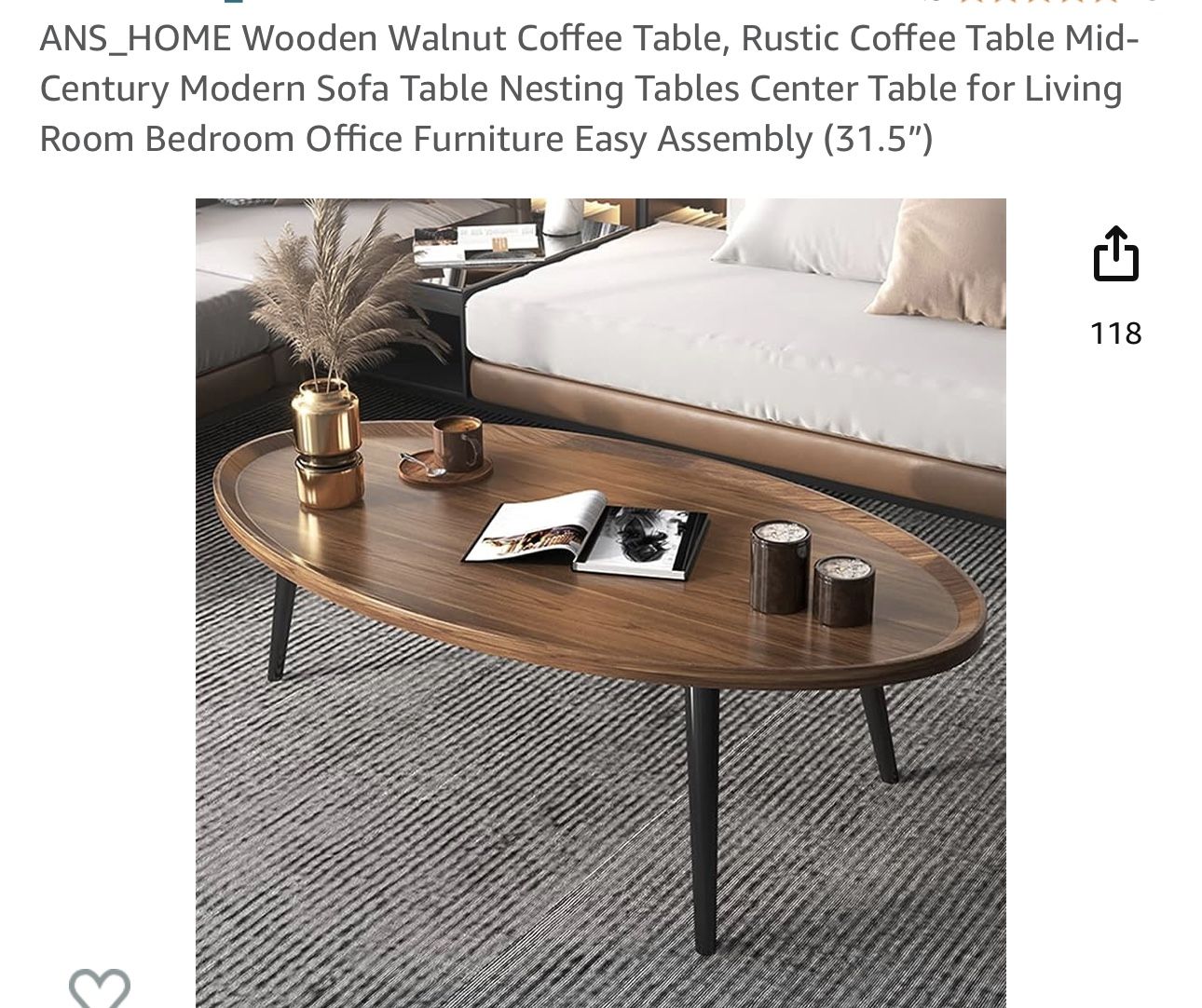 ANS_HOME Wooden Walnut Coffee Table, Rustic Coffee Table Mid-Century Modern Sofa Table Nesting Tables Center Table for Living Room Bedroom Office Furn