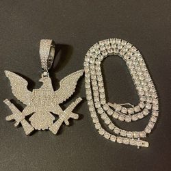 Iced Out Eagle Tennis Pendant Chain  