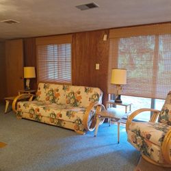 Vintage Rattan Living Room Set - Sofa, Armchair & Coffee Table