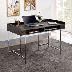 Brand New Brown & Chrome Office Desk w USB Outlet
