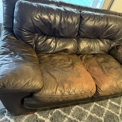 Brown Leather Couch, Love Seat, Chair, And Ottoman 