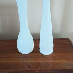 Milk Bottle Glass Flower Vase Pair