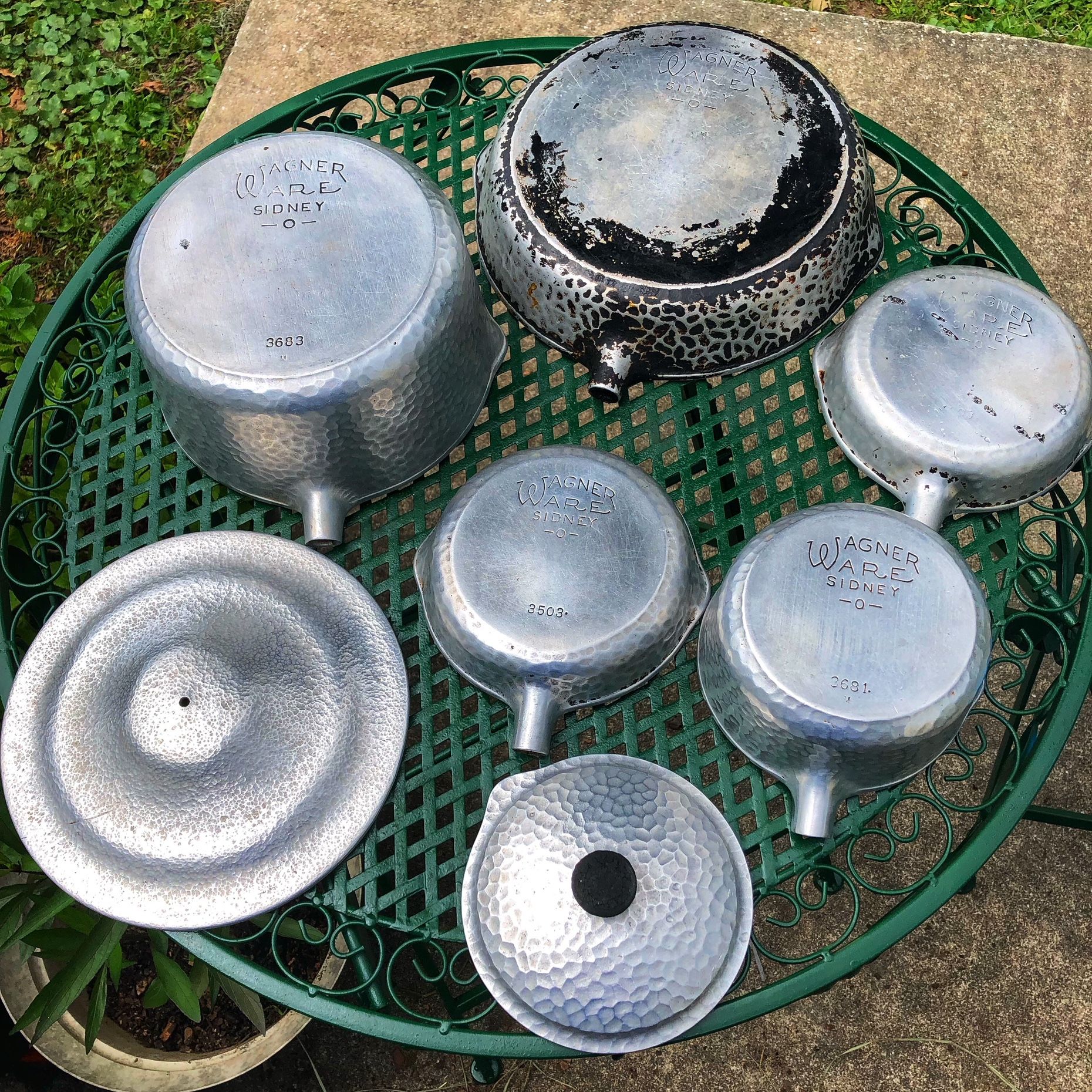 7) Pieces Of Vintage Wagner Ware Sydney O Hand Hammered Aluminum