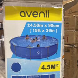 0985 15' x 36' Outdoor Round Frame Above Ground Pool Set with Filter Pump, Filter, Ground Cloth (Blue)