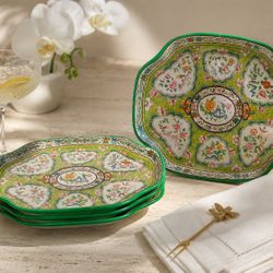 Vintage Baret Ware England “Ming” Hors D’Oe Gr Hors D’Oeuvre Serving Tray Set of 4 Chinoiserie Floral Signed RARE Collectible Enameled Cottagecore 