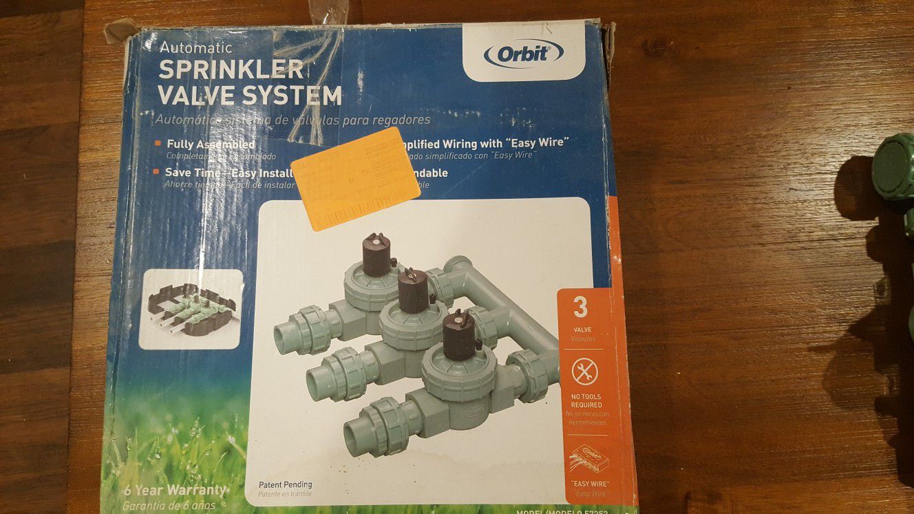 Selling BOTH : Orbit 57253 Pre-Assembled 3 Valve Sprinkler Manifold System and Irrigation Valves Outdoor Swing Panel Sprinkler System Timer